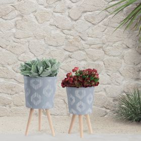 S/2 10/12" DIAMOND PLANTER W/ WOOD LEGS, GRAY KD