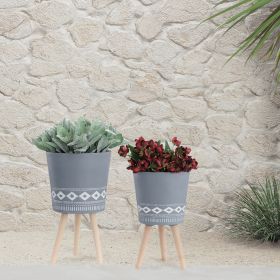 S/2 10/12" DIAMOND PLANTER W/ WOOD LEGS, GRAY (KD)