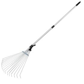 63in Adjustable Garden Leaf Rake 15 Teeth Expanding Stainless Steel Rake For Quick Clean Lawn Yard Garden