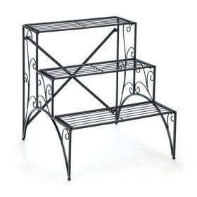 3-Tier Metal Plant Stand with Widened Grid Shelf for Porch Garden