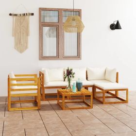 6 Piece Patio Lounge Set with Cushion Cream Solid Acacia Wood