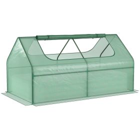 6' x 3' Galvanized Raised Garden Bed with Mini PE Greenhouse Cover, Outdoor Metal Planter Box with 2 Roll-Up Windows for Growing Flowers, Fruits