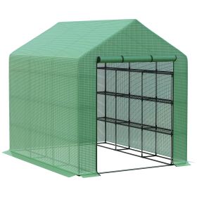 Walk-in Greenhouse for Outdoors with Roll-up Zipper Door, 18 Shelves, PE Cover, Small & Portable Build, Heavy Duty Humidity Seal