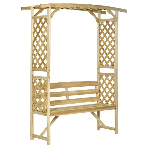 Outsunny Patio Garden Bench Arbor Arch with Pergola and 2 Trellises, 3 Seat Natural Wooden Outdoor Bench for Grape Vines & Climbing Plants Outsunny Patio Garden Bench Arbor Arch with Pergola and 2 Trellises, 3 Seat Natural Wooden Outdoor Bench for Grape Vines & Climbing Plants