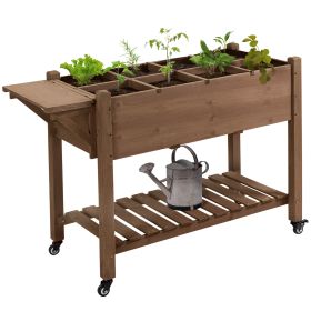 Outsunny Raised Garden Bed with 8 Grow Grids, Wooden Outdoor Plant Box Stand with Folding Side Table and Wheels, 49" x 21" x 34", for Vegetables