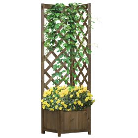 Outsunny Wooden Raised Garden Bed with Trellis, 57" Freestanding Corner Planter Box for Vine Plants Flowers Climbing and Planting Carbonized