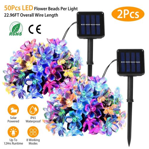 2Pcs Solar Powered String Lights 50LED Beads Fairy Sakura Flower Blossom Lights 2Pcs Solar Powered String Lights 50LED Beads Fairy Sakura Flower Blossom Lights