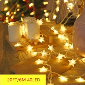 1pc Star String Lights; 3m/10ft; 6m/20ft; EFFE LED Fairy Twinkle Lantern Lights With 20 Stars 2 Flashing Modes; Battery Powered Indoor & Outdoor Decor (Color: Warm White, Items: 6M 40LED)