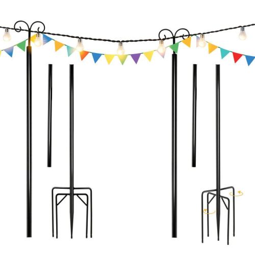 8/10 Feet 2 Pack Outdoor String Light Poles with Top Arc Hook and 5-Prong Base 8/10 Feet 2 Pack Outdoor String Light Poles with Top Arc Hook and 5-Prong Base