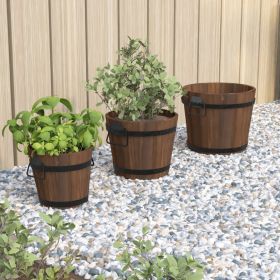 3 Piece Wooden Bucket Planter Set Solid Wood Fir (Color: Brown)