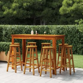 Bar Stools 8 pcs Solid Wood Acacia (Color: Brown)