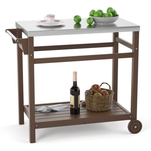 Outdoor Prep Cart Dining Table for Pizza Oven; Patio Grilling Backyard BBQ Grill Cart Outdoor Prep Cart Dining Table for Pizza Oven; Patio Grilling Backyard BBQ Grill Cart