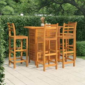 5 Piece Patio Bar Set Solid Wood Acacia (Color: Brown)